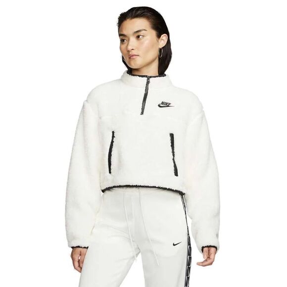 Nike White Sherpa Cropped 1/4 Zip Sweatshirt - Picture 1 of 6